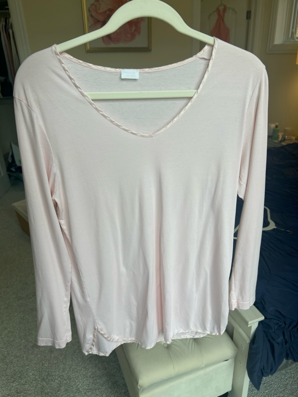 Zimmerli of Switzerland pink v-neck long sleeve cotton short blouse top size S